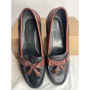 Bert Pulitzer Mens 9.5 Full Grain Leather Tassel Loafers Black Brown Two Tone